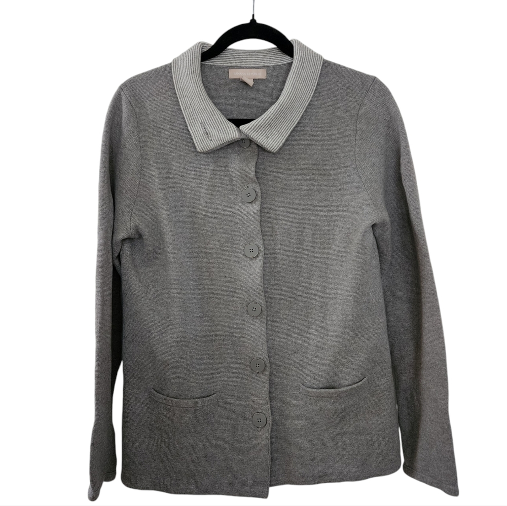 Banana Republic Cotton Wool Blend Collared Button Down Cardigan with Pockets, L